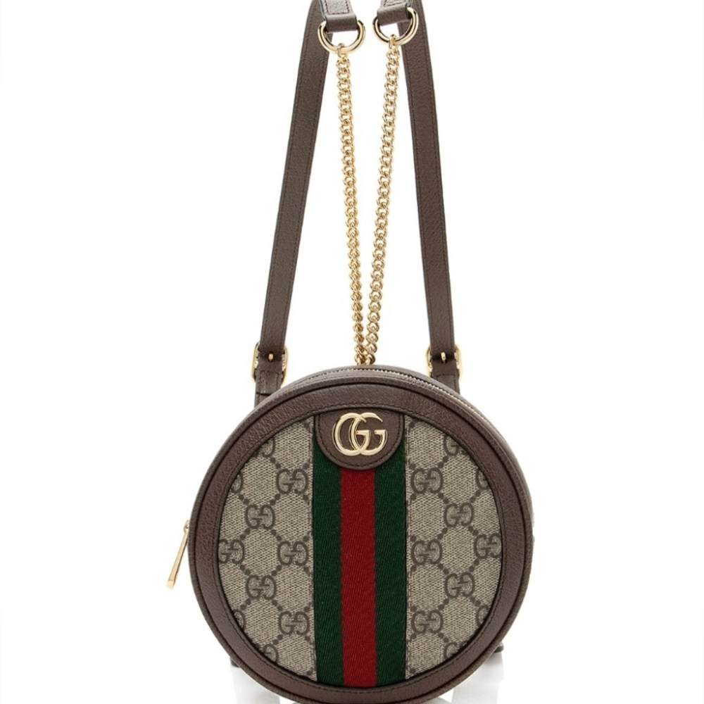 Gucci Ophdia Classic Brown and Green Coin Back Bag, NWT